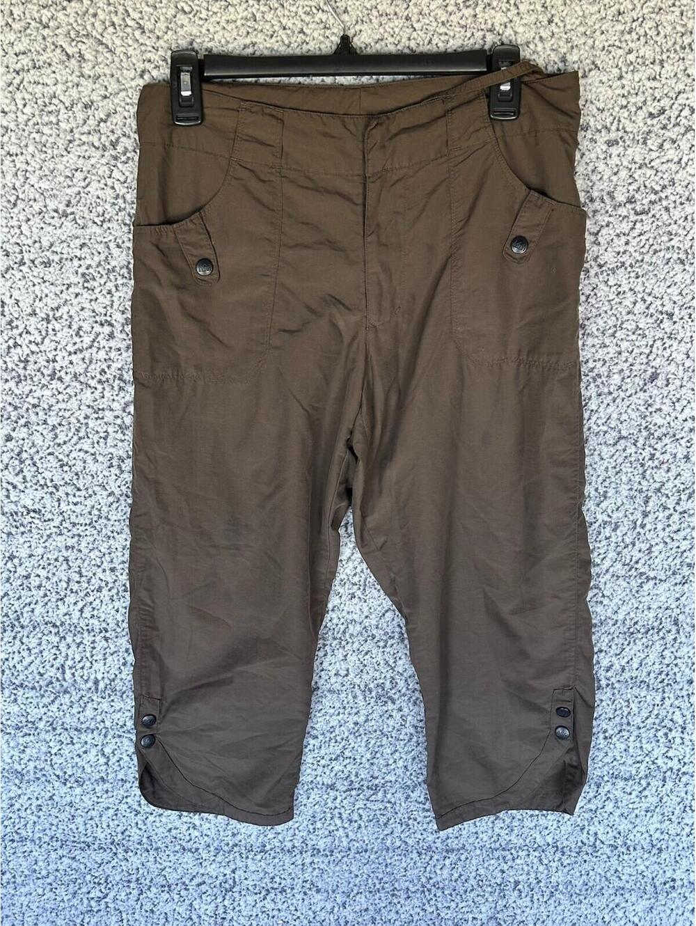 REI Hiking Cropped Pants 6 Women’s Brown Mid Rise UPF 50 Snap Buttons Pockets